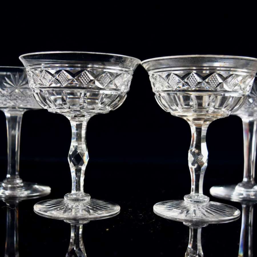 4 Thomas Webb Champagne Glasses C1920s