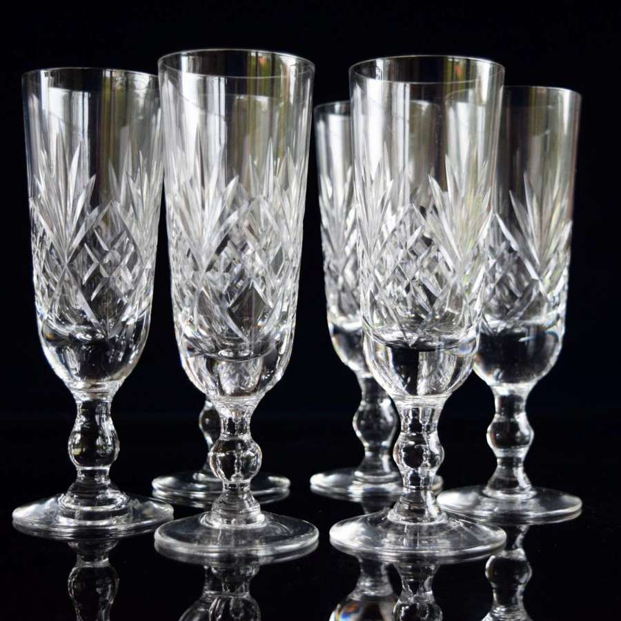 6 Champagne Flutes By Royal Brierley C 1930