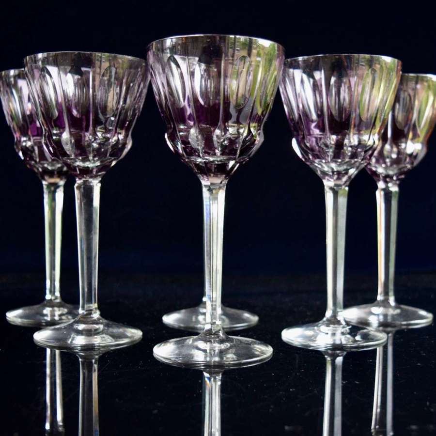 6 Val Saint Lambert Amethyst Wine Glasses Collectors Items
