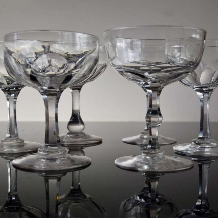 6 Victorian Champagne Glasses Mixed Set Classical Cut