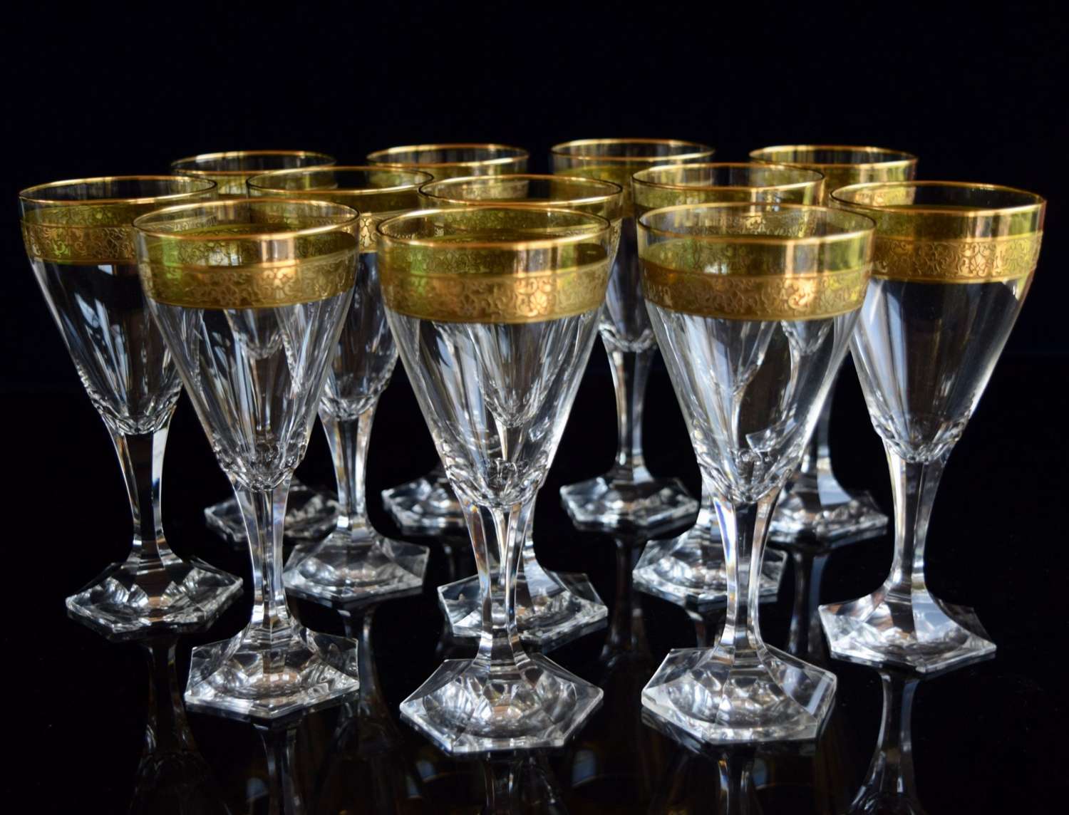 12 Moser Crystal Copenhagen Gold White Wine Glasses 6