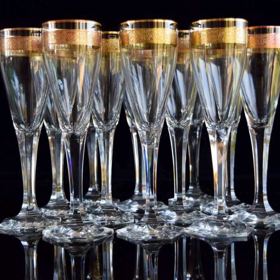 12 Moser Crystal Copenhagen Gold Champagne Glasses