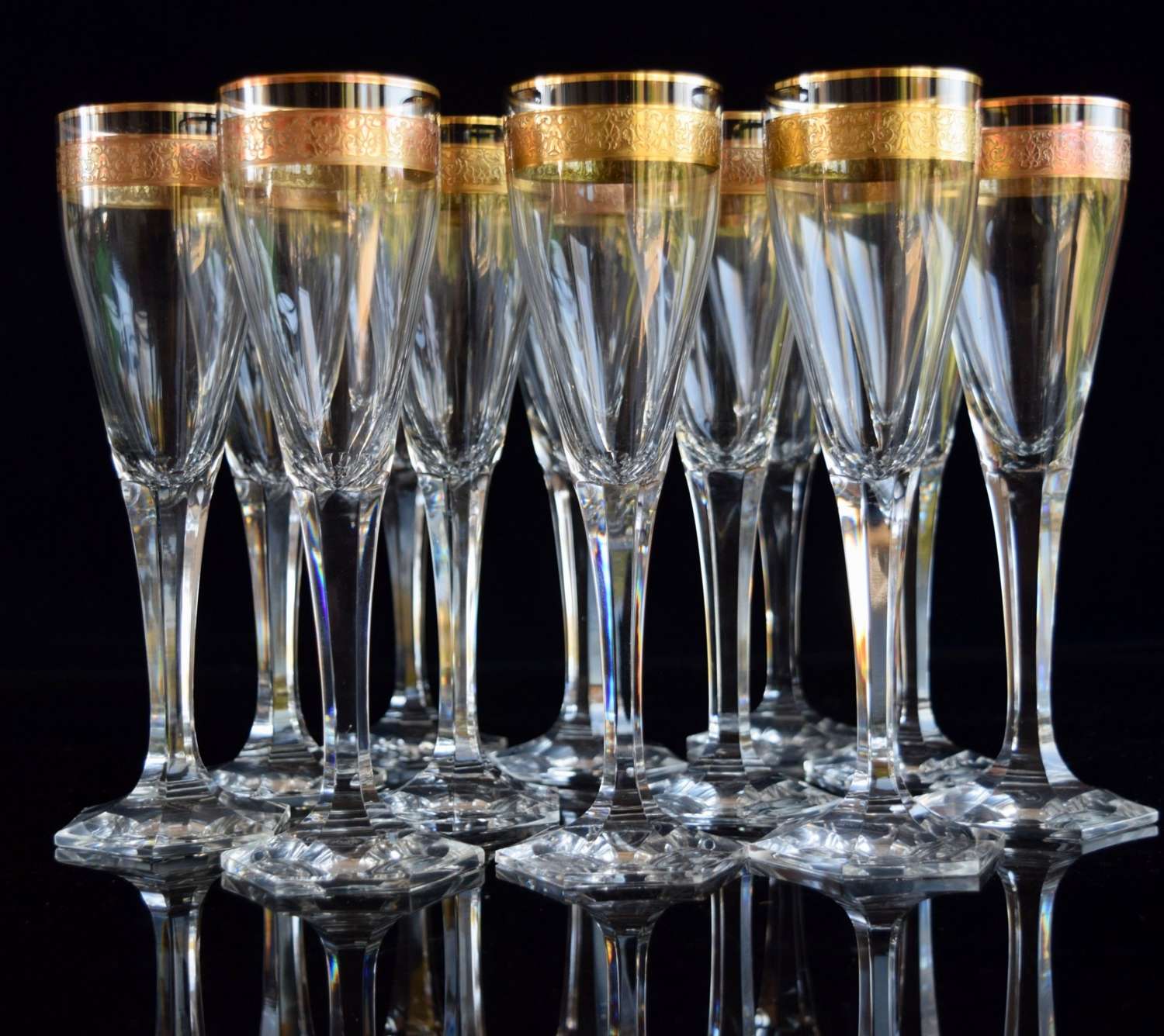 12 Moser Crystal Copenhagen Gold Champagne Glasses