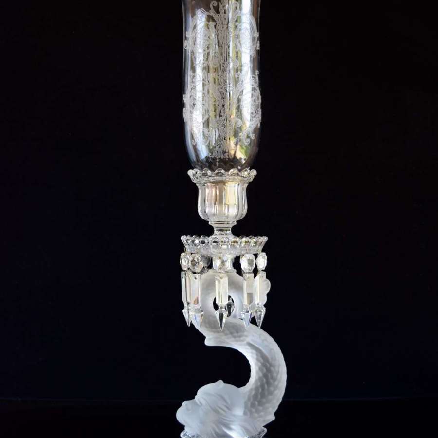 A Baccarat Crystal Lustre Candlestick with Dolphin Base