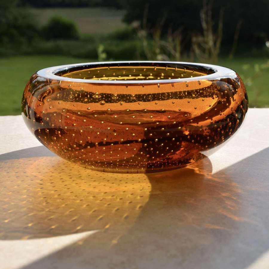 Murano Bullicante Amber Bowl in the style of Poli