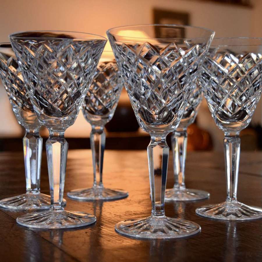 6 Waterford Crystal Adare large Wine Glasses 6 ½”