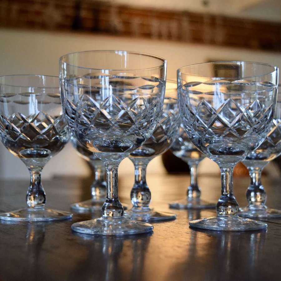 7 Tudor Crystal Claret Glasses 4 5/8”