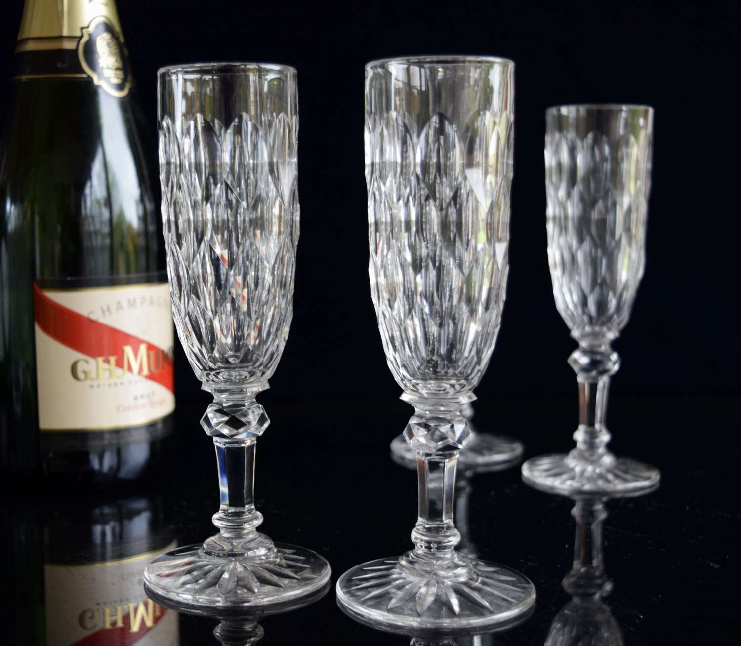 4 Baccarat Crystal Juvisy Champagne Glasses c1920.