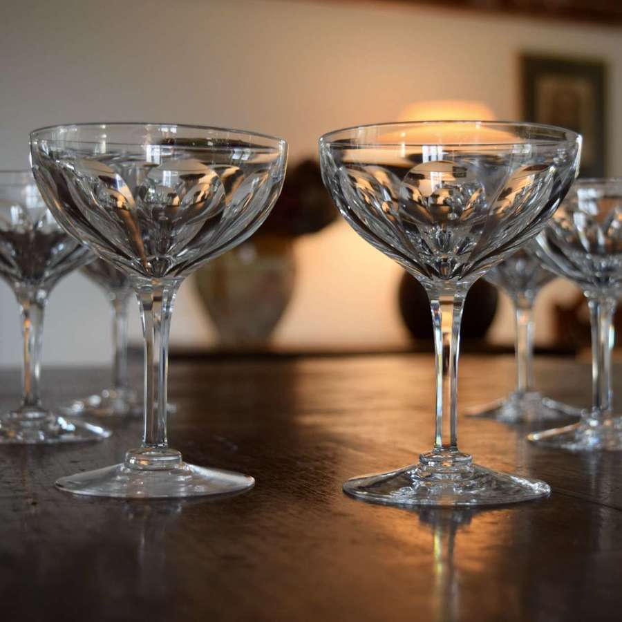 6 Champagne Glasses attributed to Baccarat or St Louis
