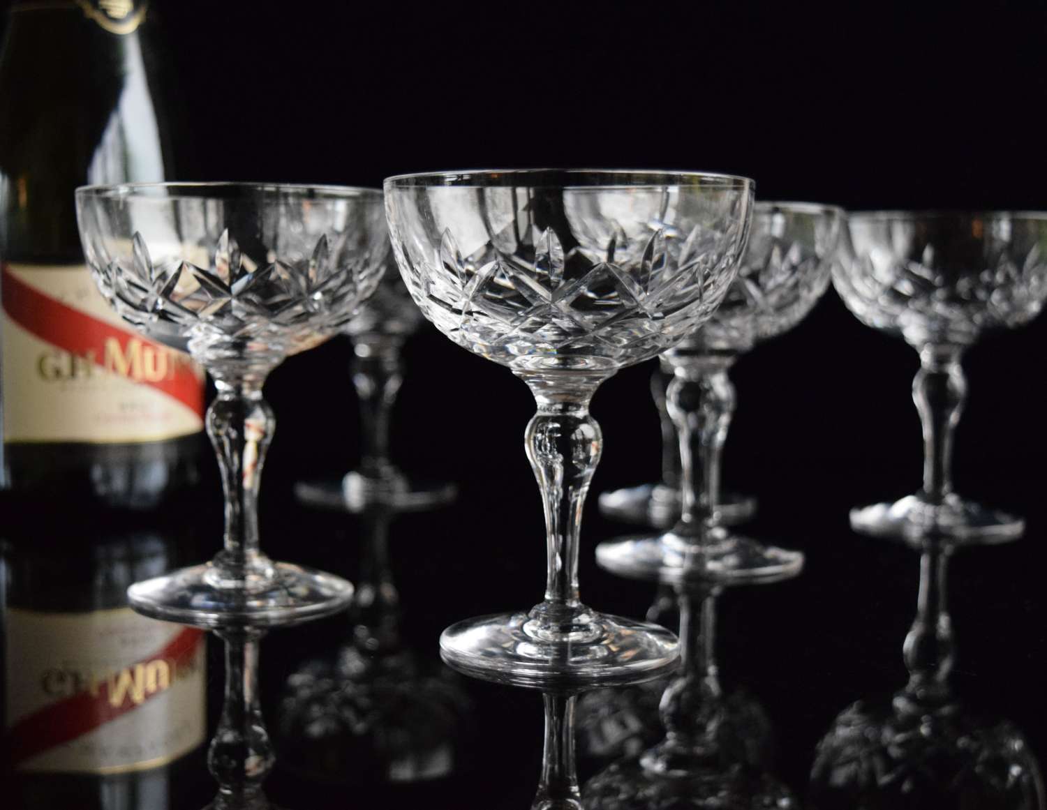 6 Stuart Crystal Regent Champagne Glasses c 1930