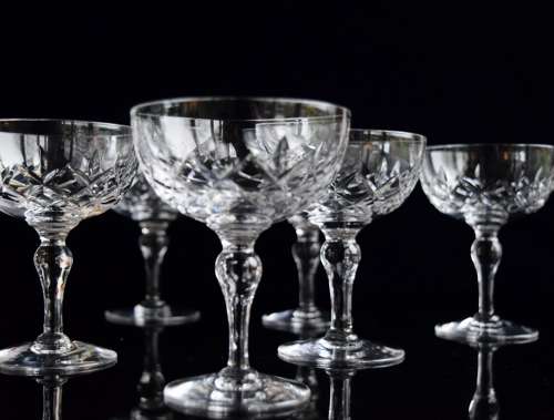 6 Stuart Crystal Regent Champagne Glasses c 1930