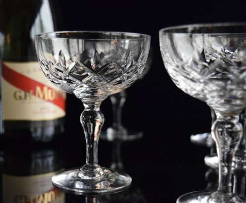 6 Stuart Crystal Regent Champagne Glasses c 1930