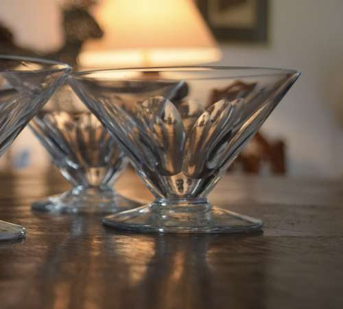 6 Val Saint Lambert Low Champagne Glasses