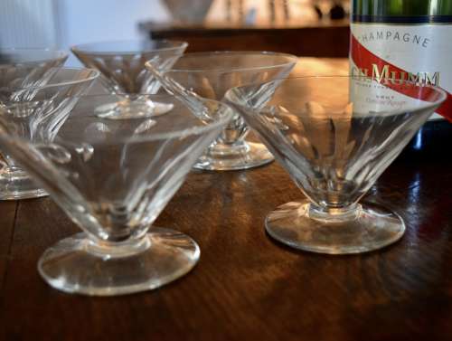 6 Val Saint Lambert Low Champagne Glasses