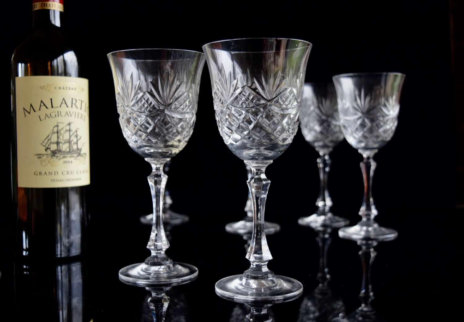 6 Richardson Crystal Wine Glasses c 1930