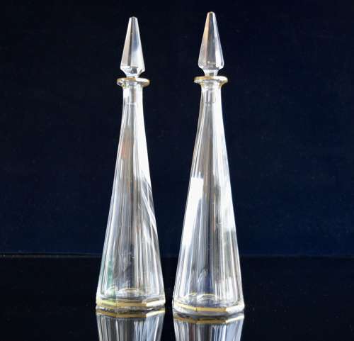 A Pair of Baccarat Pyramide Gilded Decanters Belle Epoque