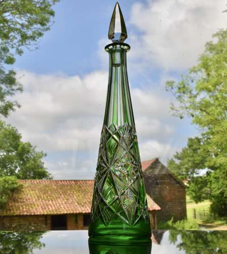 Baccarat Crystal Lagny Emerald Green Pyramid Decanter