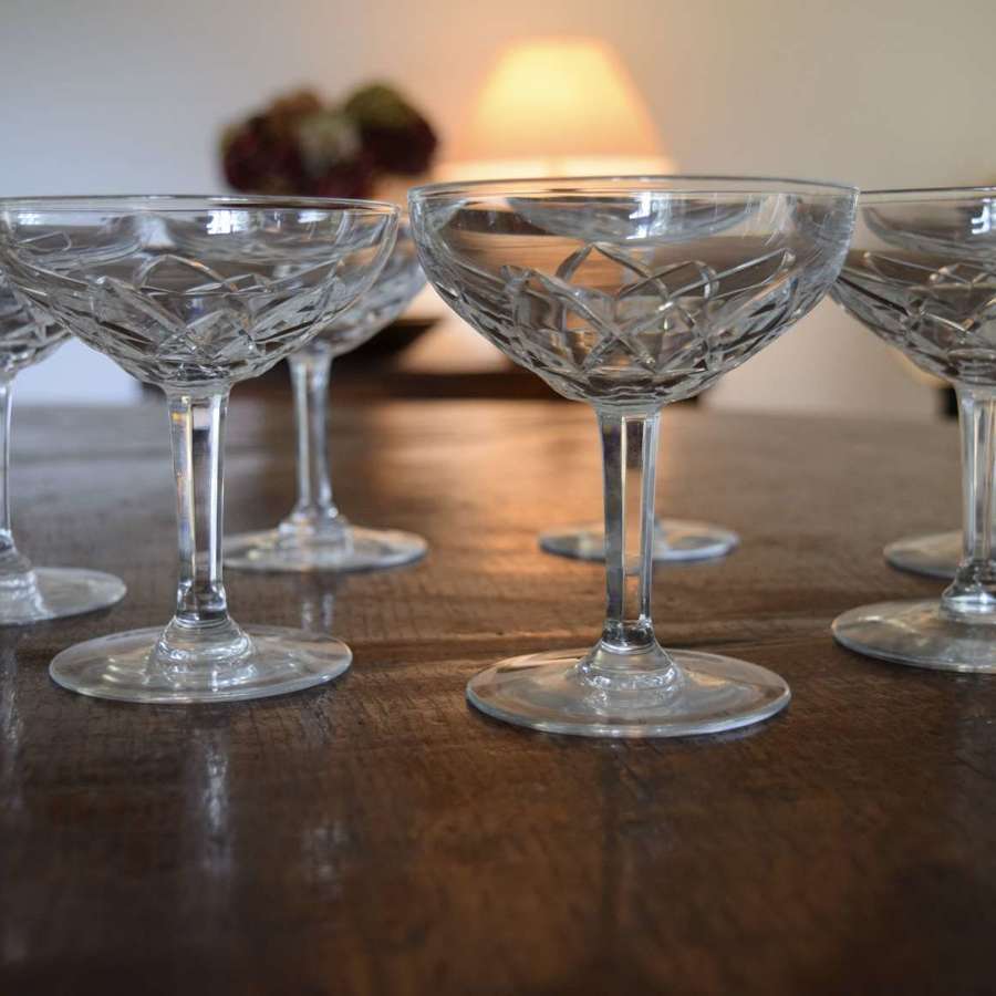 7 Val Saint Lambert Champagne Glasses c1930