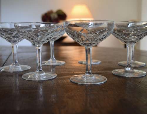 7 Val Saint Lambert Champagne Glasses c1930