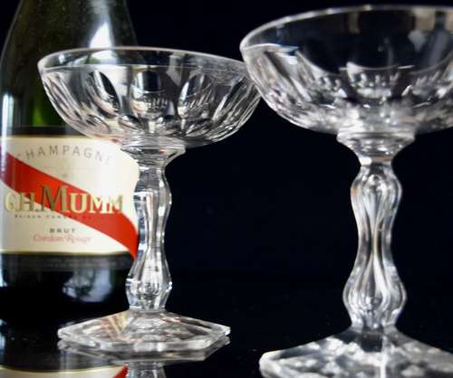 2 Val Saint Lambert Queen Anne Champagne Glasses