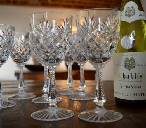 8 Val Saint Lambert White Wine Glasses