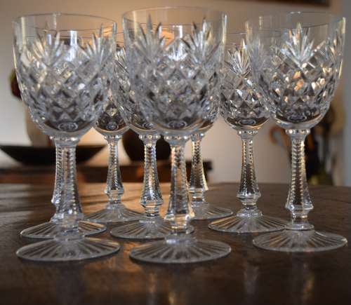 8 Val Saint Lambert White Wine Glasses