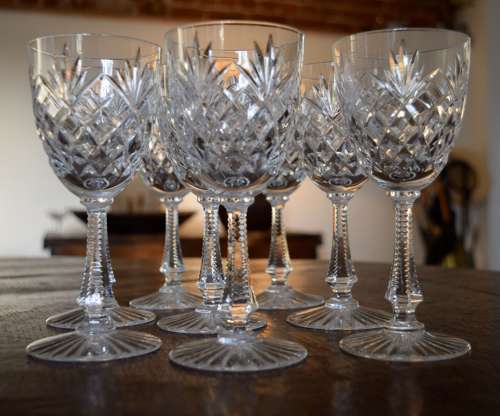 8 Val Saint Lambert White Wine Glasses