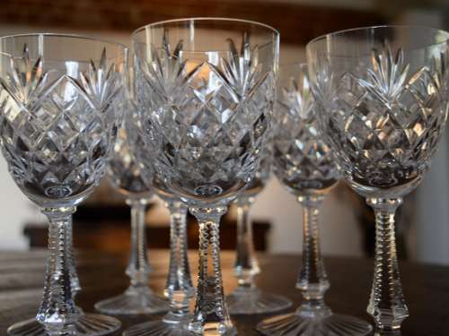 8 Val Saint Lambert White Wine Glasses
