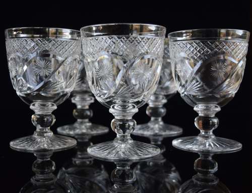 5 Edinburgh Crystal Wine Goblets c 1950s