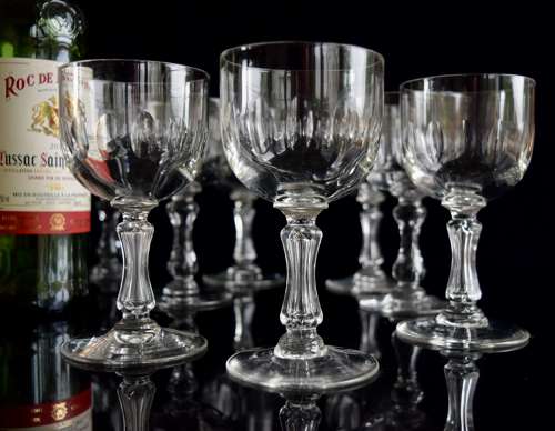 8 Val Saint Lambert Wine Glasses c1920