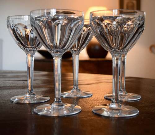 5 Val Saint Lambert large Wine Glasses