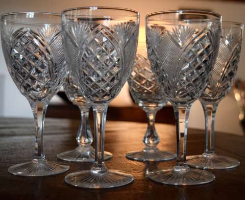 6 Royal Brierley Wine Glasses exceptional c 1930