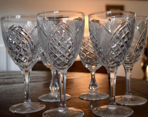 6 Royal Brierley Wine Glasses exceptional c 1930