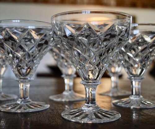 6 Champagne Glasses Walsh Crystal c 1920