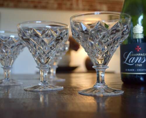 6 Champagne Glasses Walsh Crystal c 1920