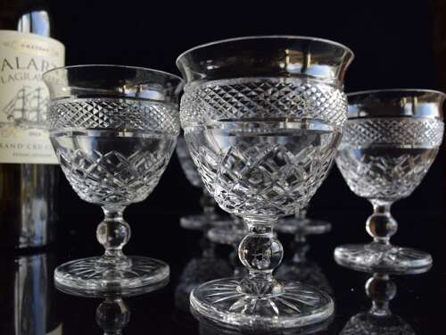 6 French Crystal Wine Glasses