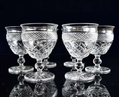 6 French Crystal Wine Glasses