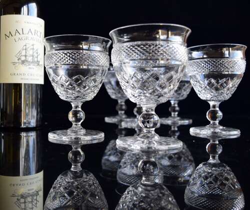 6 French Crystal Wine Glasses