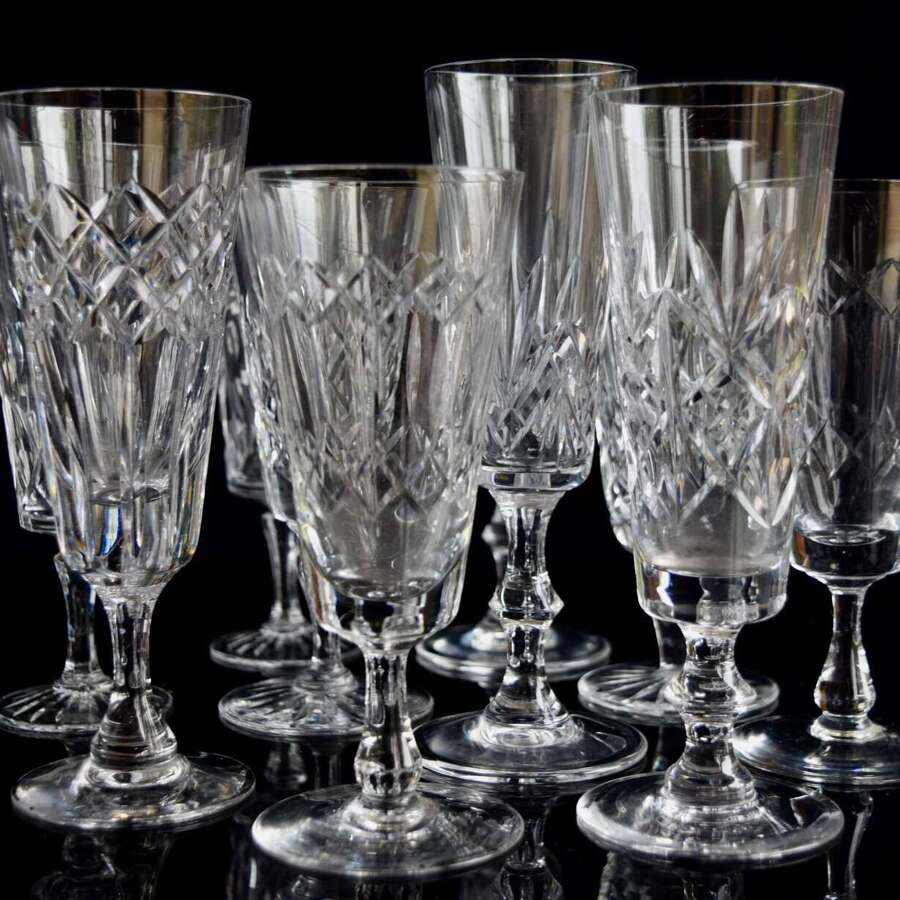 10 Mid Century Champagne Flutes Mixed