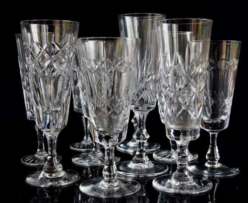 10 Mid Century Champagne Flutes Mixed