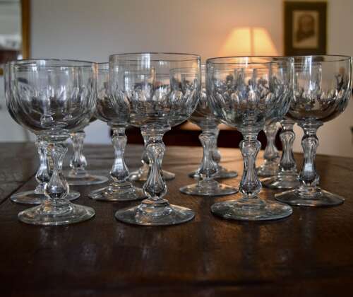 12 Val Saint Lambert large Wine Glasses c1920
