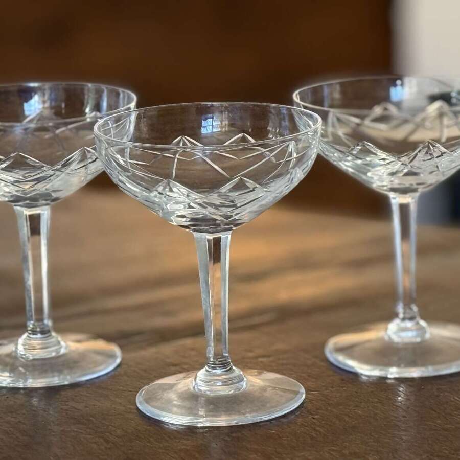 3 Val Saint Lambert tall Champagne Coupes
