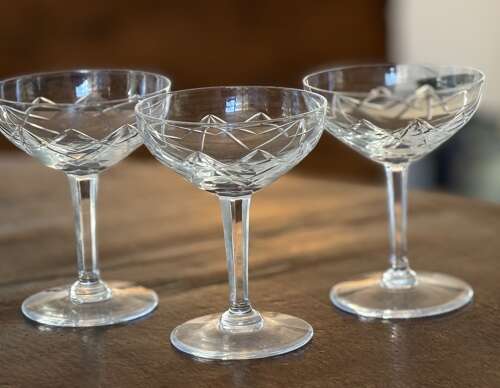 3 Val Saint Lambert tall Champagne Coupes