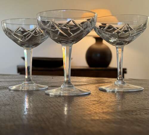 3 Val Saint Lambert tall Champagne Coupes