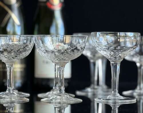 7 Champagne glasses moulded crystal c1920