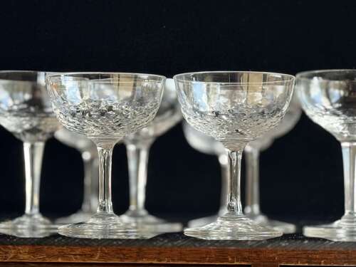 7 Champagne glasses moulded crystal c1920