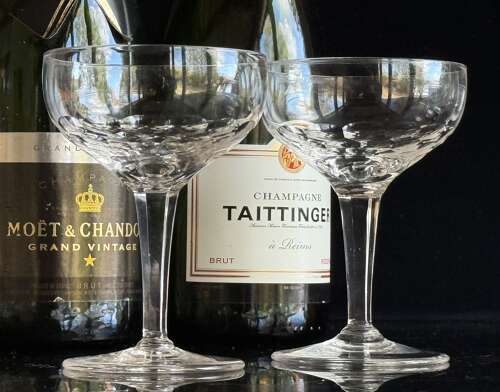 7 Champagne glasses moulded crystal c1920