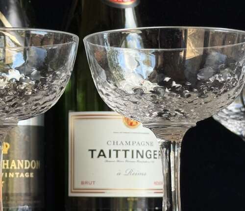 7 Champagne glasses moulded crystal c1920