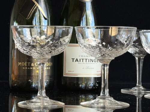 7 Champagne glasses moulded crystal c1920