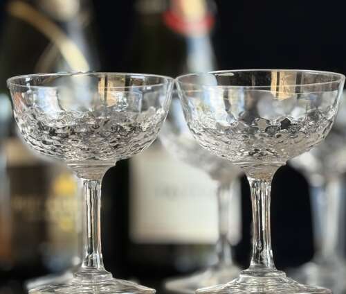 7 Champagne glasses moulded crystal c1920